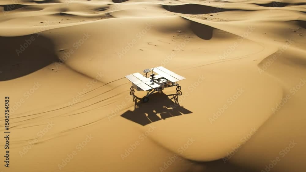 Autonomous exploration vehicle prototype traversing sandy dunescape terrain