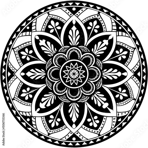 black and white round ornament mandala design
