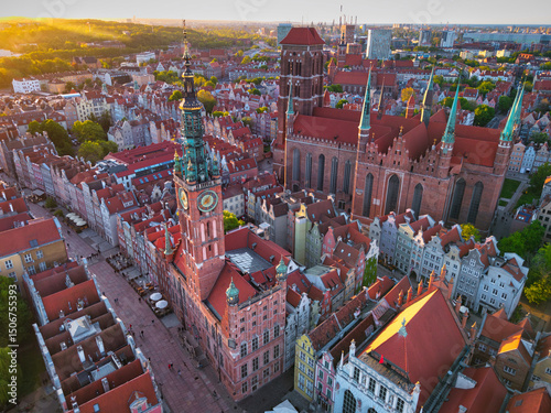 Main town of Gdansk with the historic architecture at sunset, Poland.