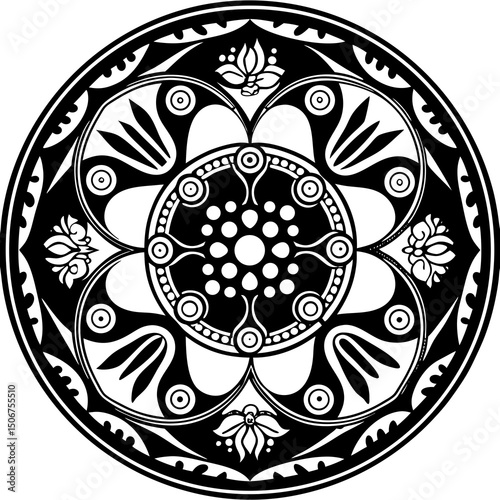 black and white round ornament mandala design