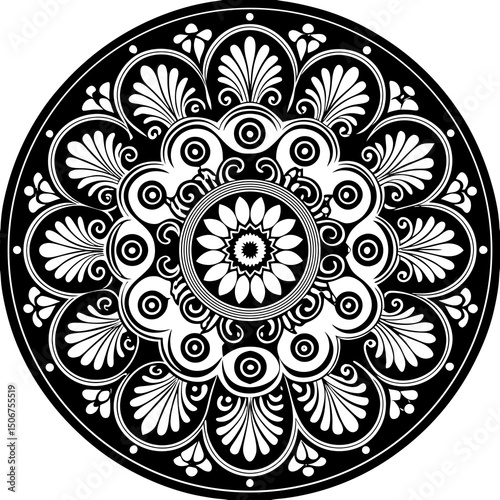 black and white round ornament mandala design