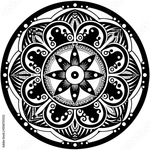 black and white round ornament mandala design