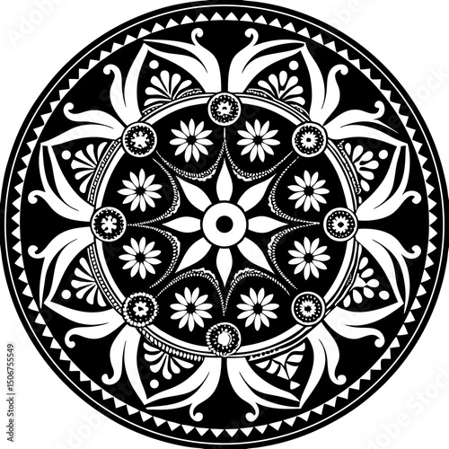 black and white round ornament mandala design