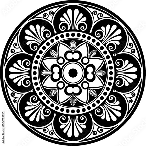 black and white round ornament mandala design