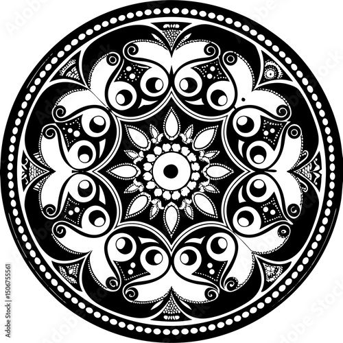 black and white round ornament mandala design