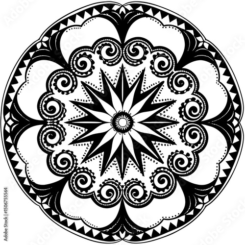 black and white round ornament mandala design