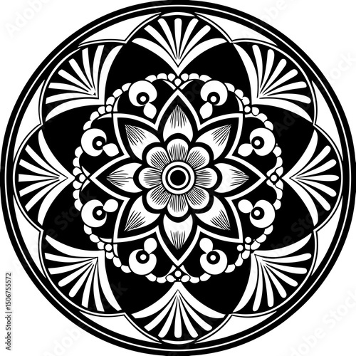 black and white round ornament mandala design