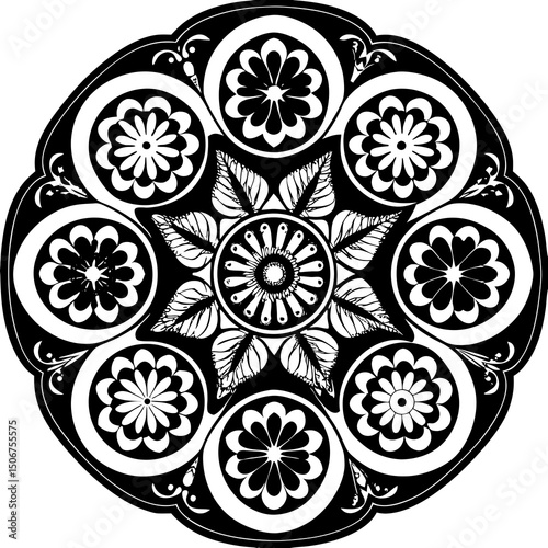 black and white round ornament mandala design