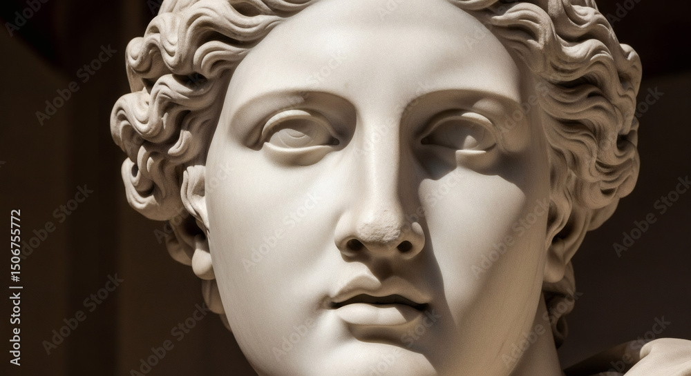 Close-up of a classical marble statue showcasing intricate detailed features, smooth texture, and fine craftsmanship, highlighting timeless beauty and artistic mastery in sculpture art Close-up of a classical marble statue showcasing intricate detailed features, smooth texture, and fine craftsmanship, highlighting timeless beauty and artistic mastery in sculpture art