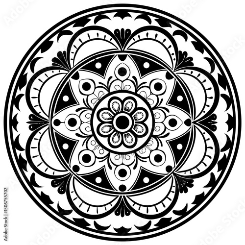 black and white round ornament mandala design