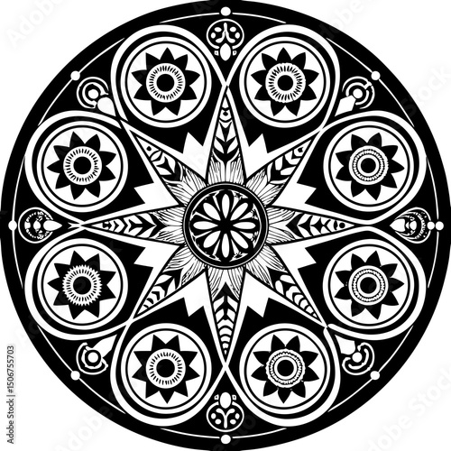 black and white round ornament mandala design