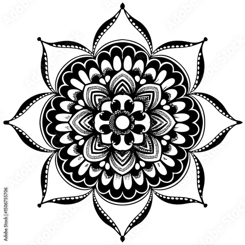 black and white round ornament mandala design