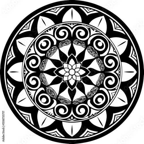 black and white round ornament mandala design