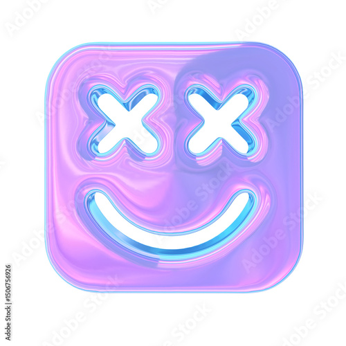3d render of chrome shape y2k inspired smily kube