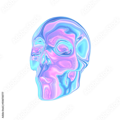 3d render of chrome shape y2k inspired skull