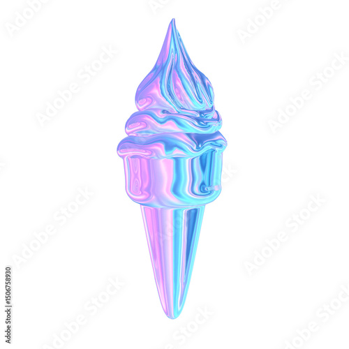 3d render of chrome shape y2k inspired ice cream 01