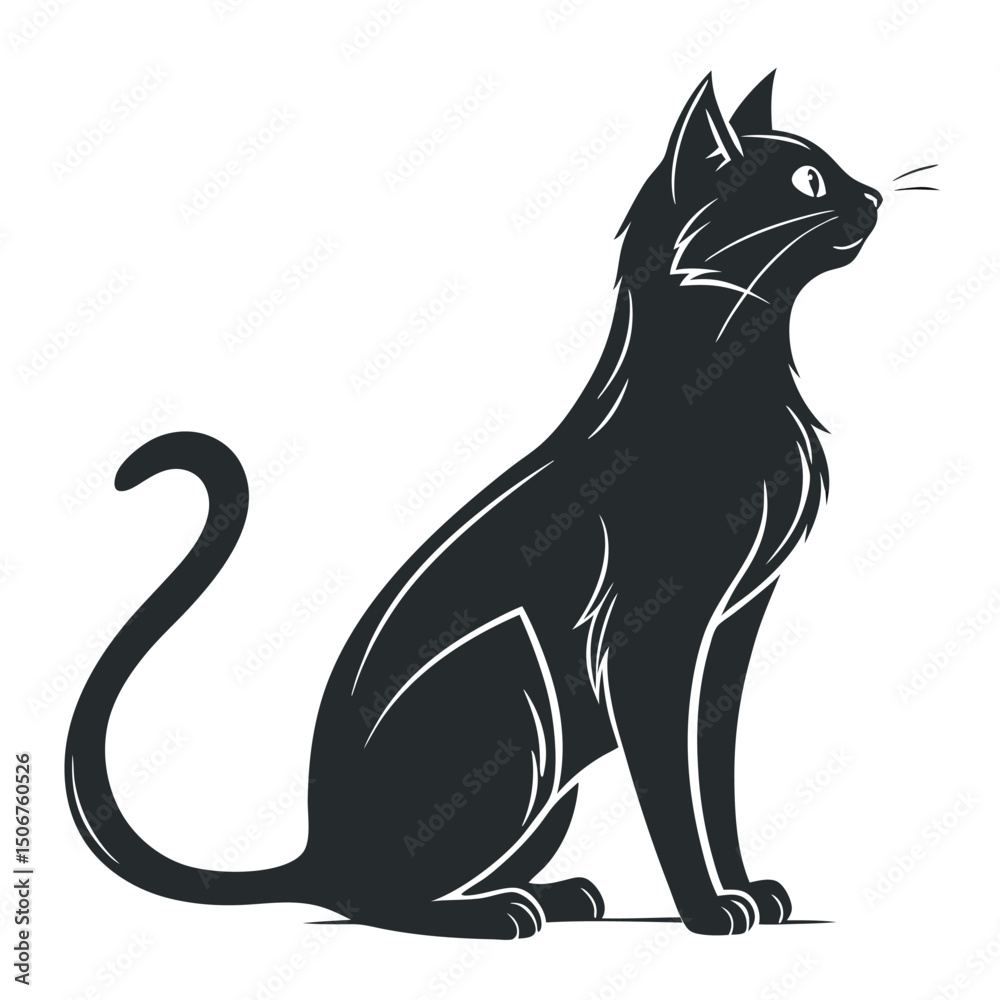 Fototapeta premium Black Cat Silhouette on White Background. Icon Vector Illustration. Concept for Logo, Print, Sticker.