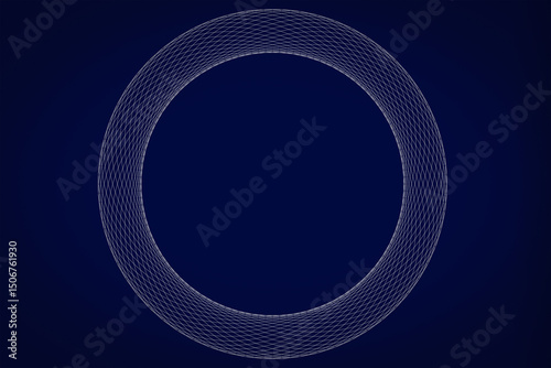  Circle made of thin white concentric lines with equal spacing. White lines on a blue background. Suitable for infographics, tech design, visualizations, and covers.
