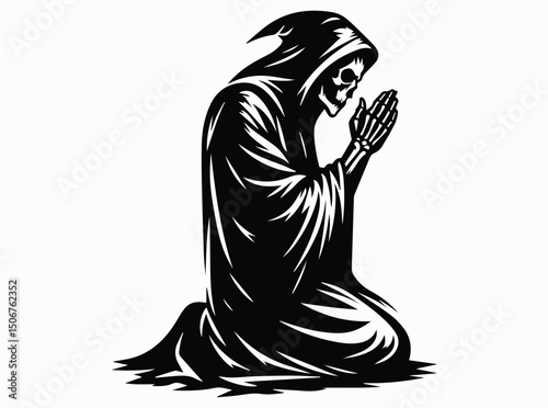Grim Reaper Pose, Grim Reaper Action Pose, Grim Reaper Activity Pose, Grim Reaper Silhouette Black Vector Illustration
