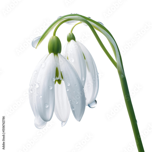 Close-up macro of a delicate snowdrop flower isolated