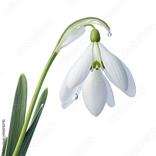Close-up macro of a delicate snowdrop flower isolated