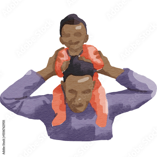 Heartwarming Watercolor Father Carrying Son on Shoulders Vector Art for Family, Parenting, and Love Themes