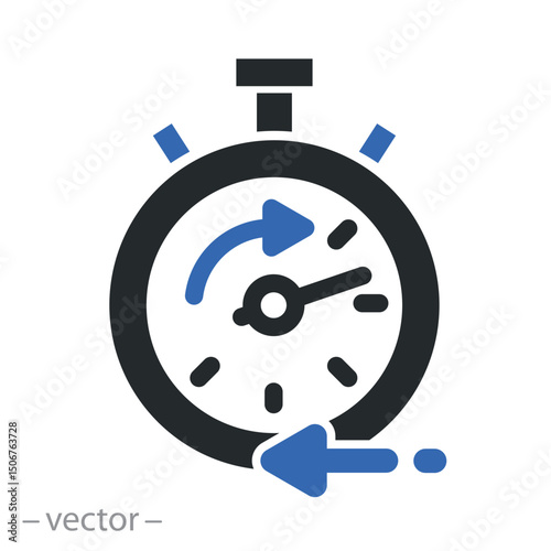 minute arrow chronometer, accelerate icon, fast progres, sport stopwatch, flat vector illustration