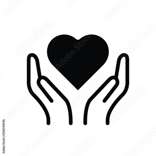 Icon depicting two hands gently holding a heart, symbolizing love, care, and compassion.