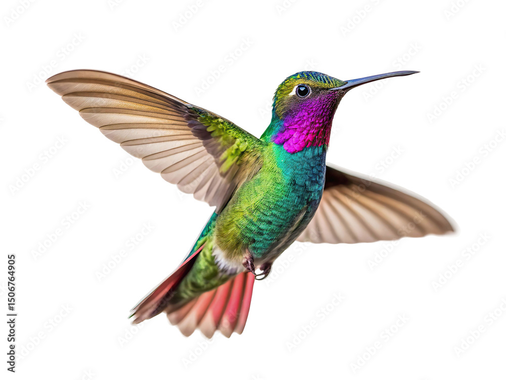 Fototapeta premium Vibrant hummingbird in flight isolated on transparent background with outstretched wings
