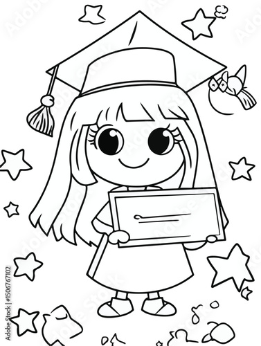 raduation Cap and Diploma with Confetti – Coloring Page