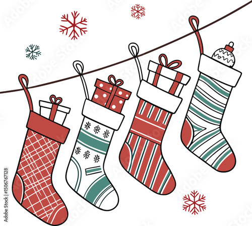 christmas socks hanging on a clothesline