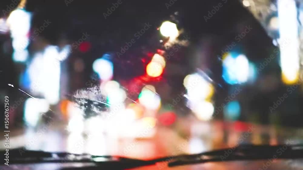 Cinematic Rain on Window with Bokeh Lights | Full HD Stock Footage