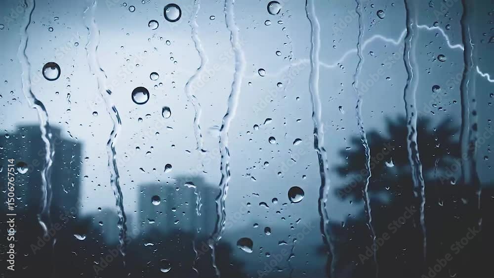 Cinematic Rain on Window with Bokeh Lights | Full HD Stock Footage