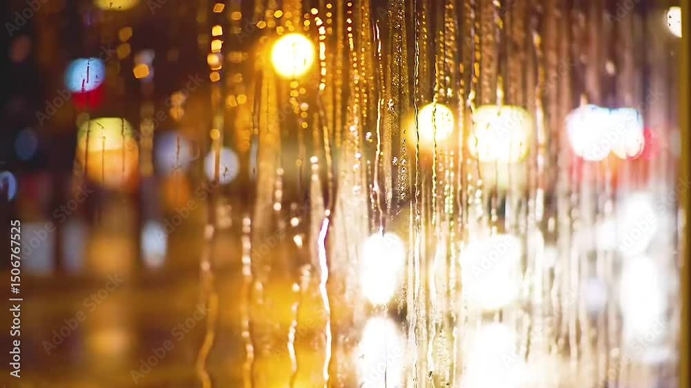 Cinematic Rain on Window with Bokeh Lights | Full HD Stock Footage