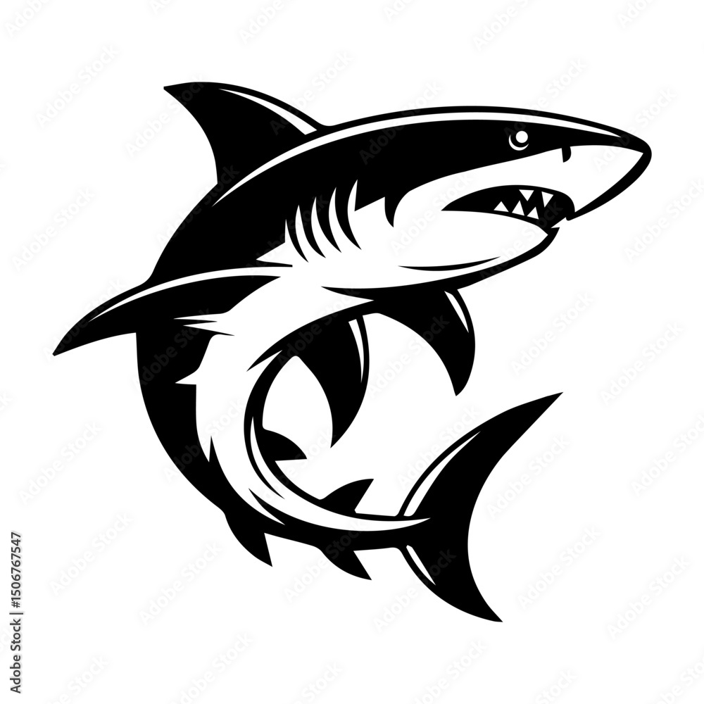 Fototapeta premium Black and White Tribal Shark Vector Illustration for Tattoos and Logos 