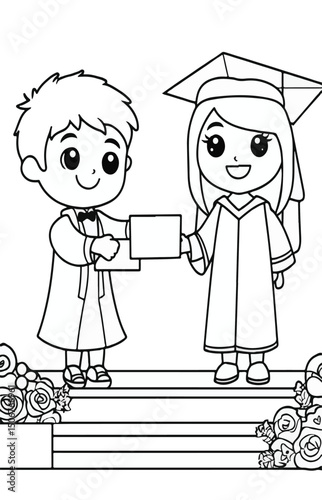  Child Receiving Diploma on Stage – Graduation Coloring Page

