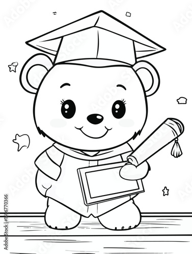 Cute Graduation Bear Holding Diploma – Coloring Page