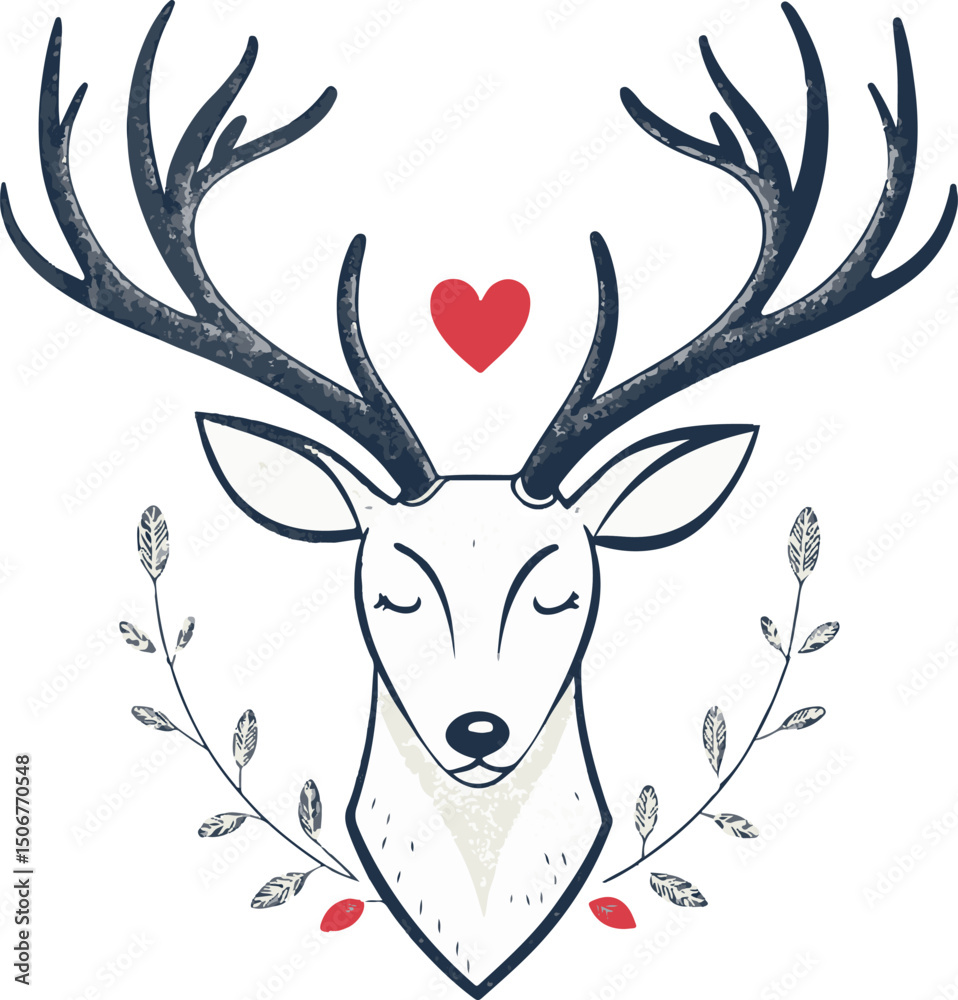 Fototapeta premium Cute Cartoon Reindeer Couple Face Design – Festive Christmas Deer Clipart for Kids and Crafts