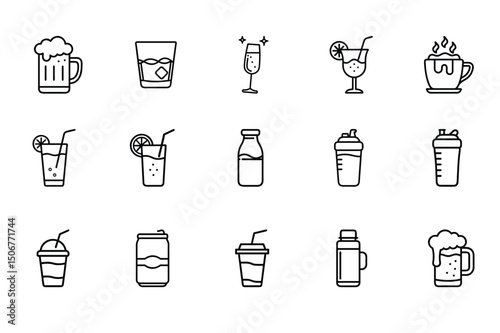 set of different drinks icon 
