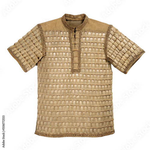 Traditional bagobo mail shirt made of hemp and brass, showcasing the craftsmanship of the bagobo people, isolated on transparent background, perfect for historical or cultural projects photo