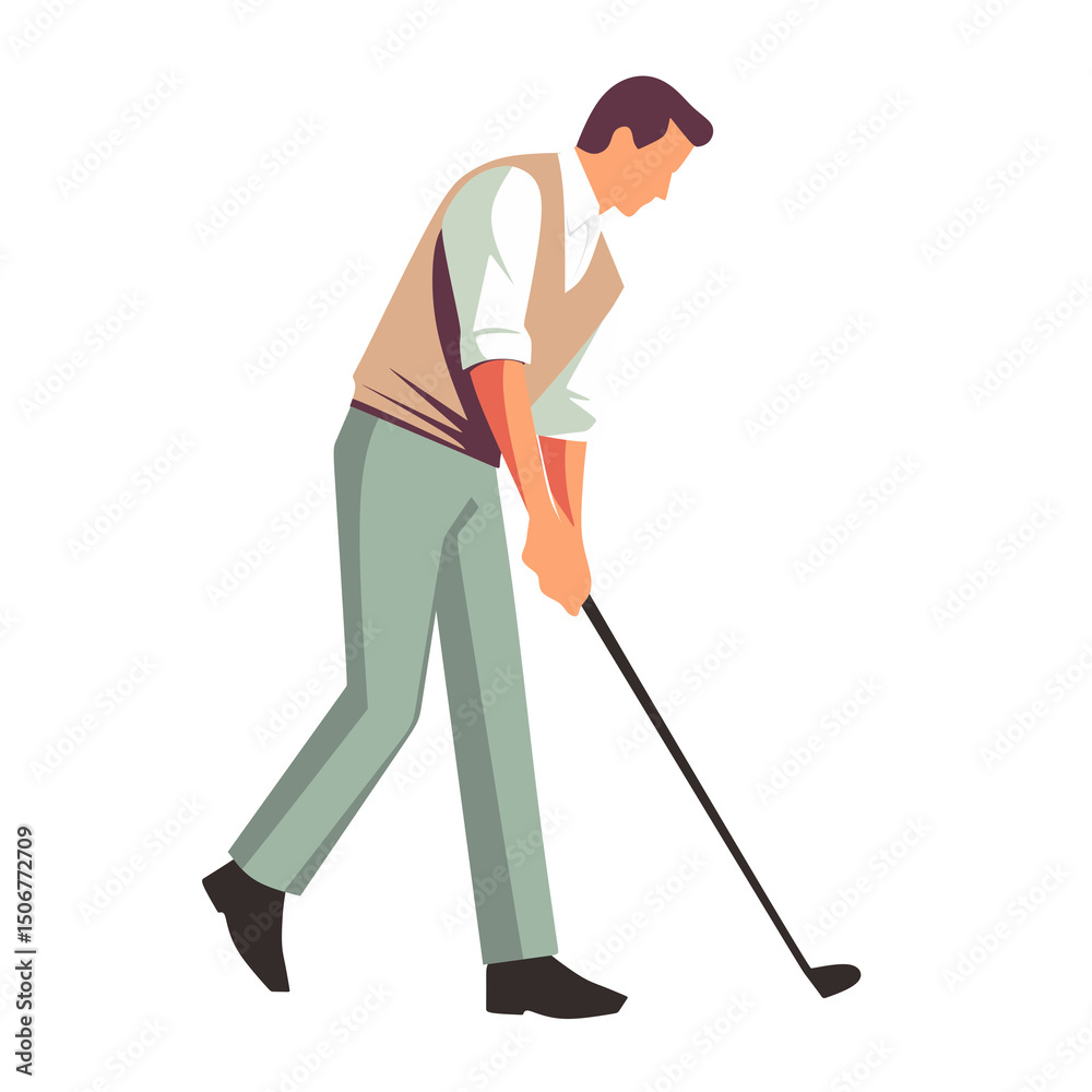 Geometric Flat Design Man Golf Swing Player Minimalist Illustration Geometric Flat Design Man Golf Swing Player Minimalist Illustration