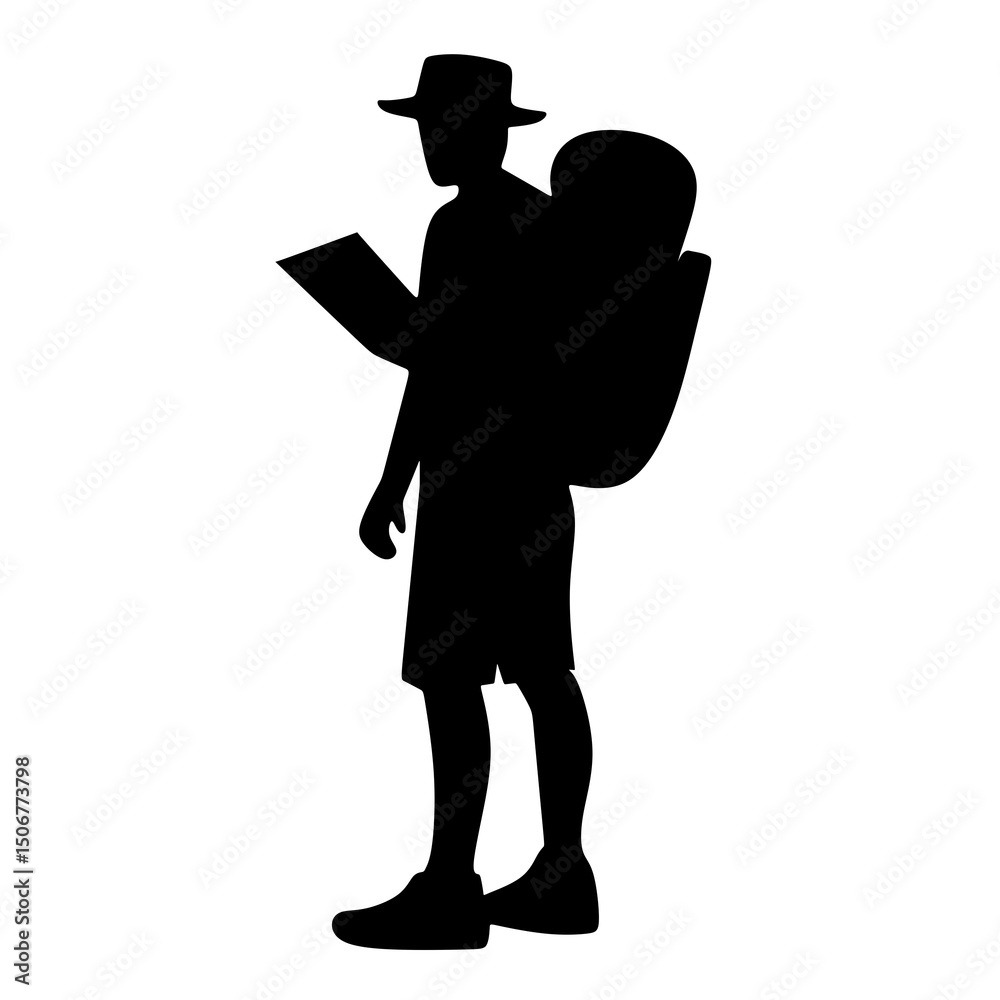 Simple Silhouette Backpacker Traveler Reading Map Outdoor Adventure Illustration Simple Silhouette Backpacker Traveler Reading Map Outdoor Adventure Illustration