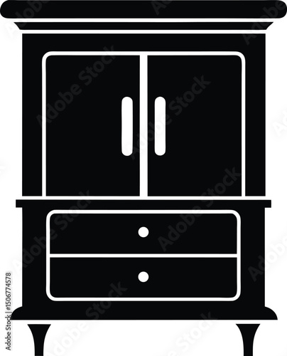 Illustration of mobilier de maison avec un cabinet en bois, tiroir et porte, idéal pour le bureau, la cuisine ou le boudoir
