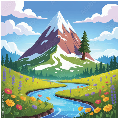 natural scenery hill river tree flower cloud.eps