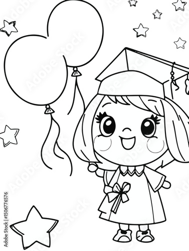  Graduation Banner with Balloons – Coloring Page