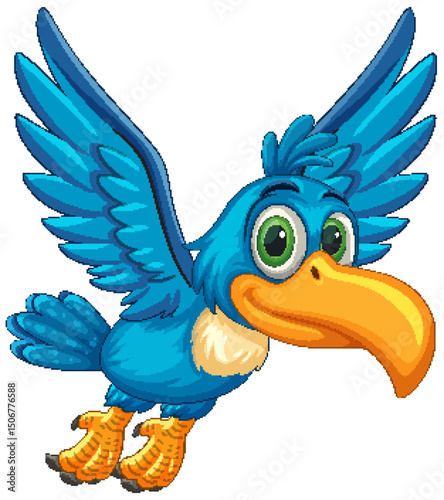 Colorful Cartoon Hornbill in Flight
