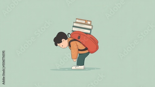 student with heavy backpack slumping forward symbolizing academic burnout