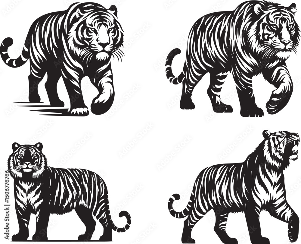 Obraz premium Powerful Tiger Silhouette in Bold Black and White Design