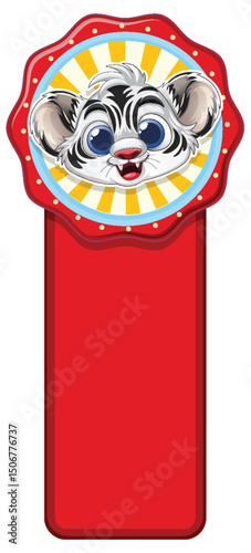 Cute Animal Badge with Red Ribbon