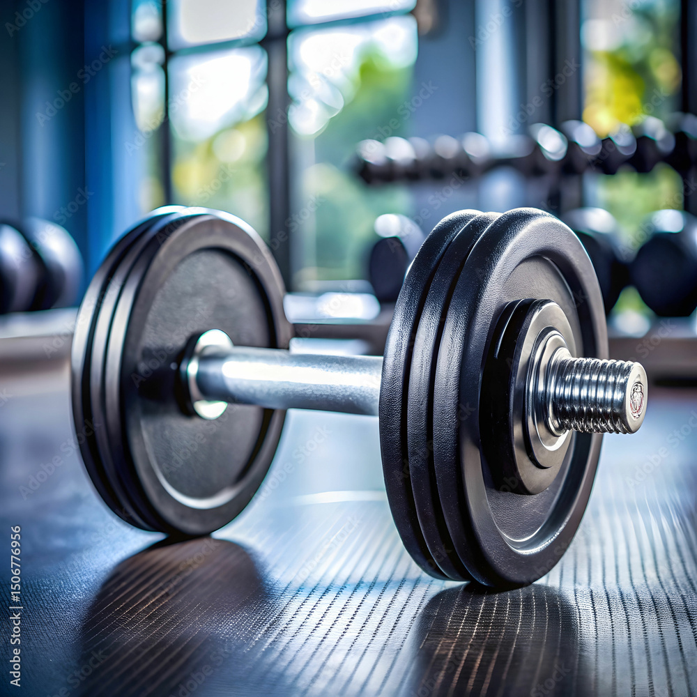 Naklejka premium Black Dumbbell for Weight Training and Fitness Exercise, Perfect for Strength Workouts in Home Gyms or Professional Fitness Centers
